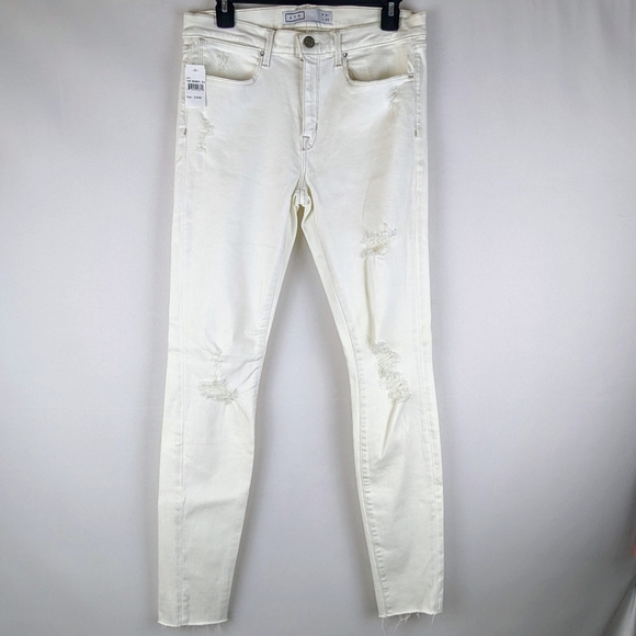 AYR Jean Skinny Stretch Ankle High Rise Distressed Ripped Zip Fly White 31 NWT - Picture 2 of 16
